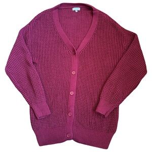 Qualfort Women’s Cotton Button‎ Down Cardigan Sweater Fall Burgundy Medium EUC